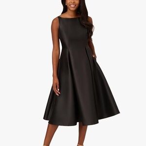 Adrianna Papell Sleeveless Mikado Fit And Flare Midi Dress With V-Back In Black